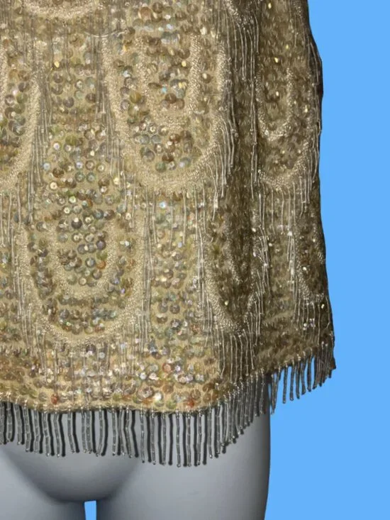 Sz.L*Thayer Sophisticates*Vintage Cream-Colored Beaded & Sequined Tank Top - Picture 5 of 8